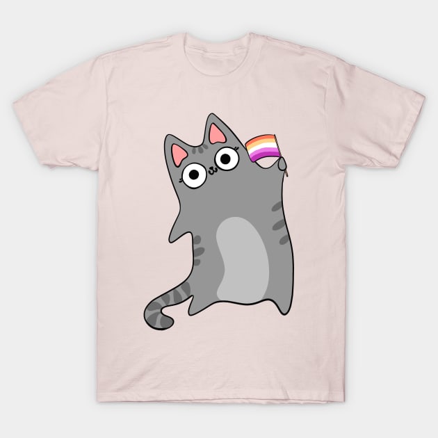 Lesbian Pride Flag Kawaii Cat Gay Cute chibi Tabby Kitty T-Shirt by BluVelvet